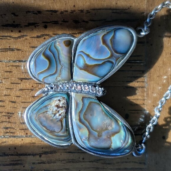 Sterling Silver Abalone Butterfly Necklace - Picture 6 of 7